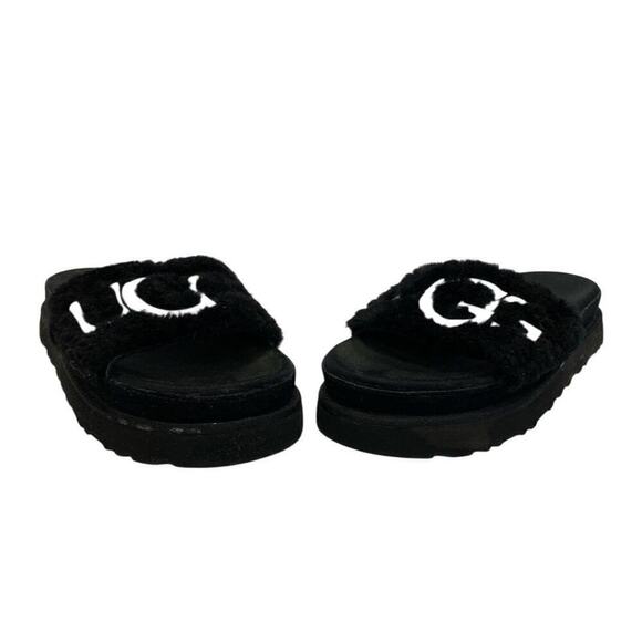 UGG Shoes - UGG Black Women's Size 6 Logo Laton Fur Loungewear Foam House Slides Sandals